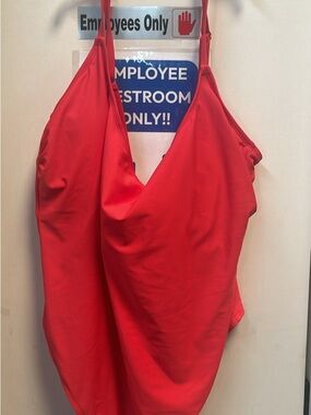 Red V-Neck One-Piece Swimsuit